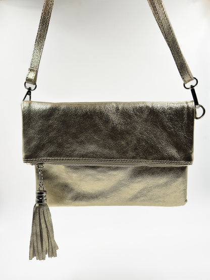 Bandolera Letizia Cuero Metalizado Dorado