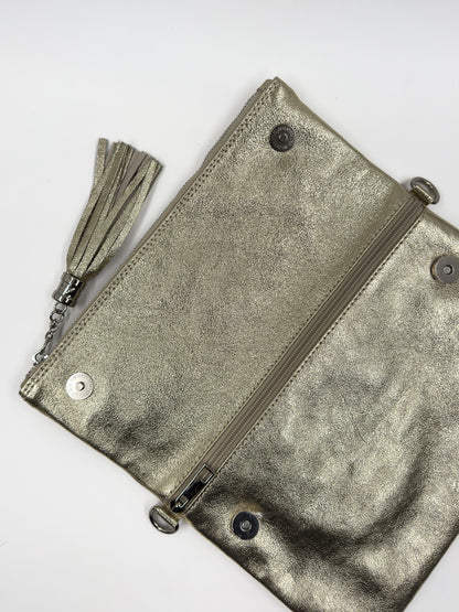 Bandolera Letizia Cuero Metalizado Dorado