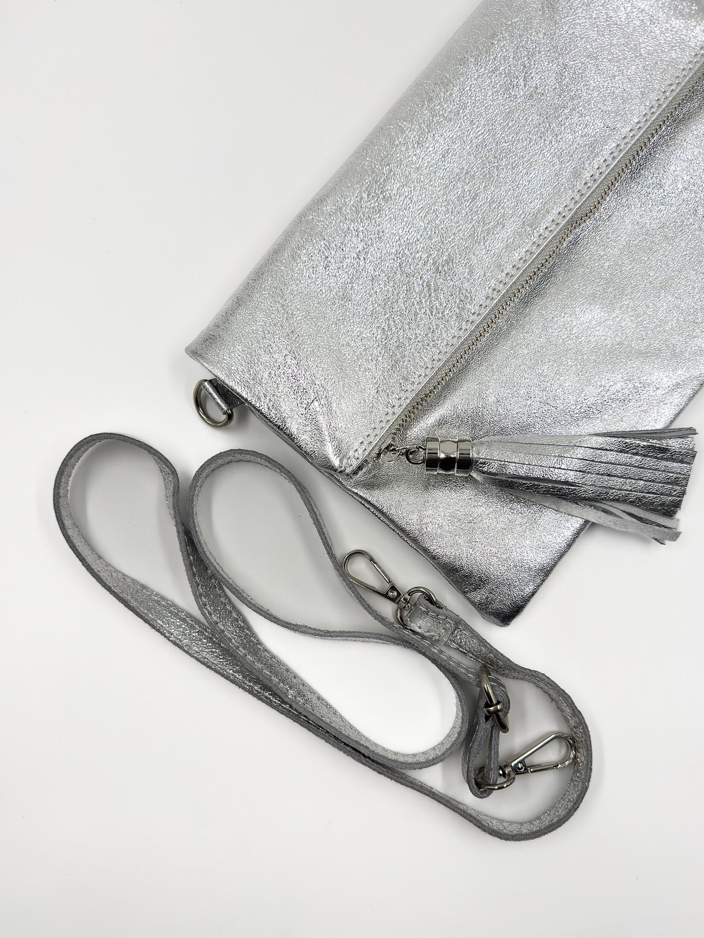 Bandolera Letizia Cuero Metalizado Plata