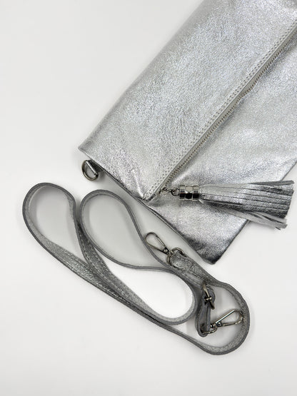 Bandolera Letizia Cuero Metalizado Plata