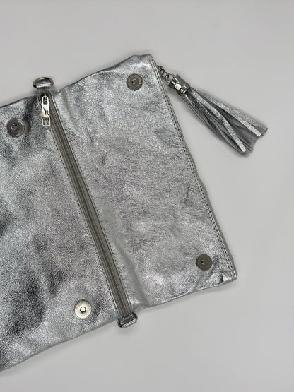 Bandolera Letizia Cuero Metalizado Plata