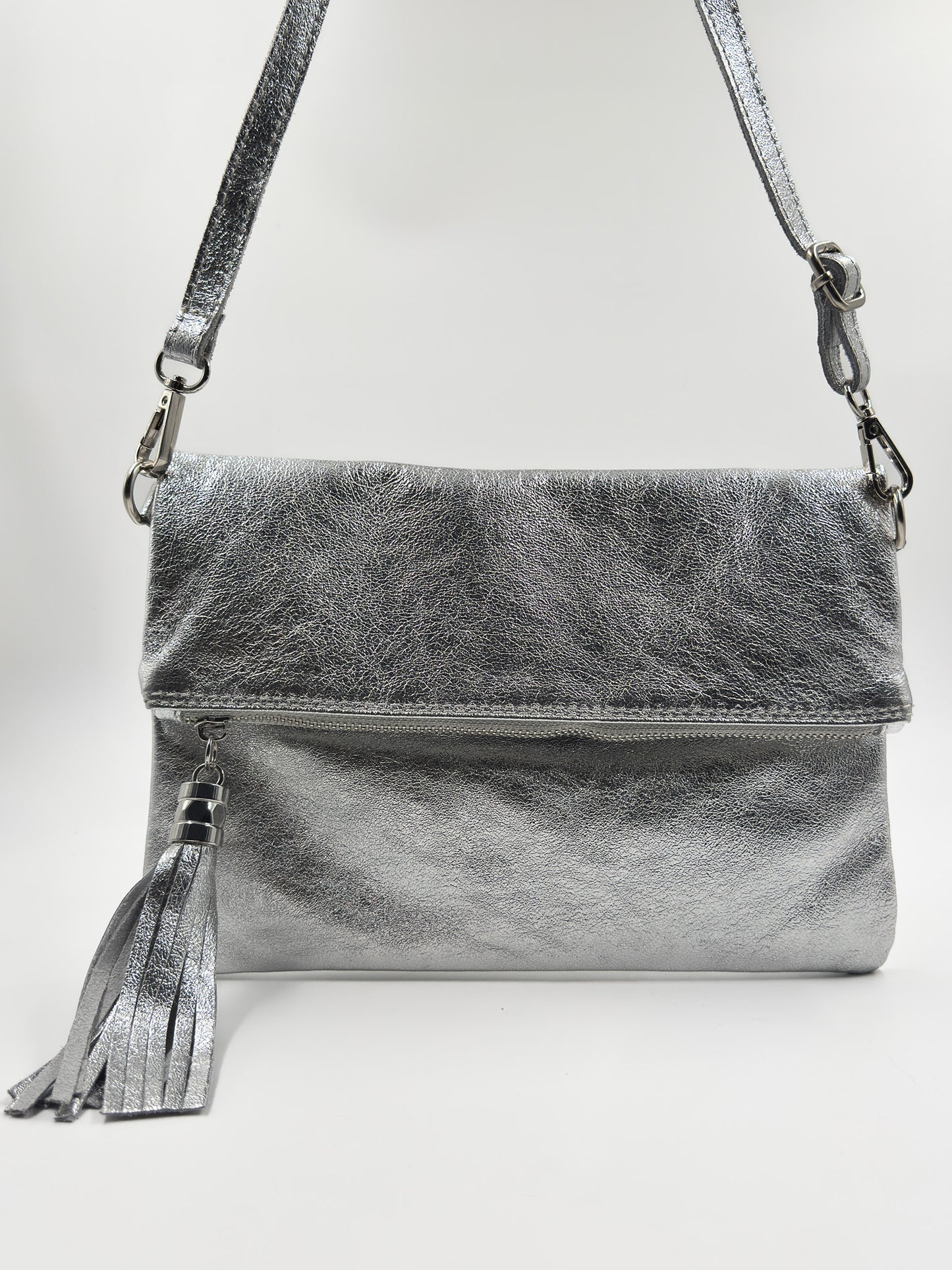 Bandolera Letizia Cuero Metalizado Plata