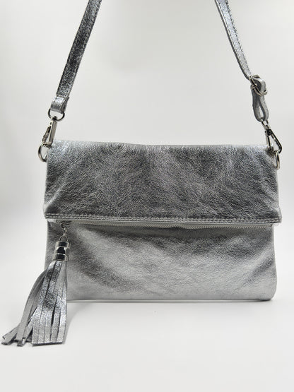 Bandolera Letizia Cuero Metalizado Plata