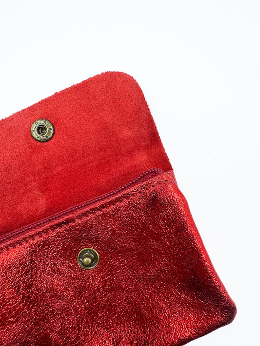 Monedero Nina cuero metalizado Rojo