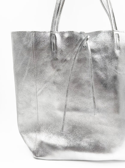 Tote Colomba Cuero Metalizado Plateado