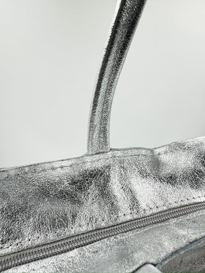 Tote Colomba Cuero Metalizado Plateado