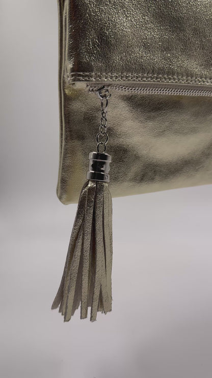 Bandolera Letizia Cuero Metalizado Dorado